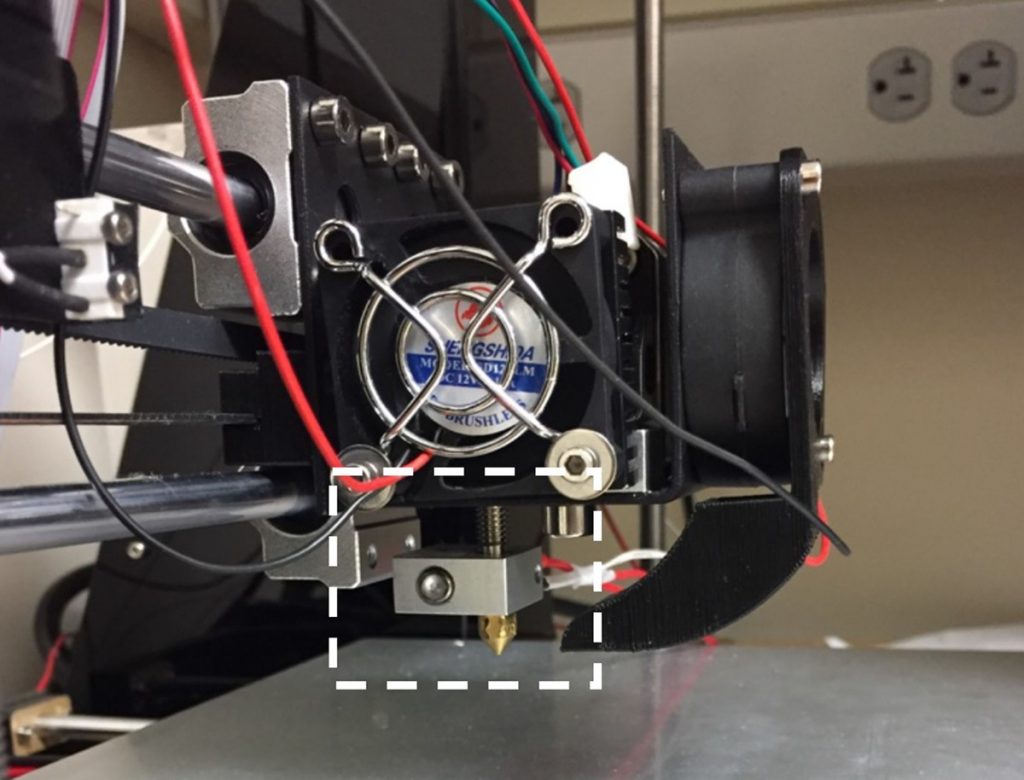 The researchers hot end setup on a Prusa i3 3D printer.