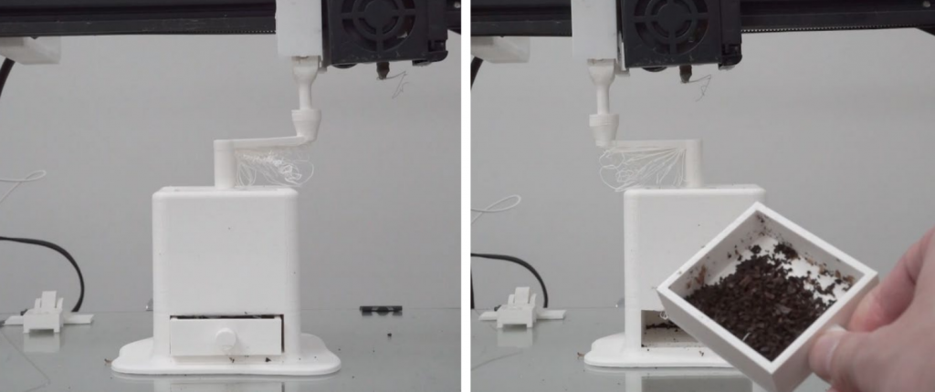 Demonstrating actuation with a 3D printed coffee mill. Photos via Meiji University.