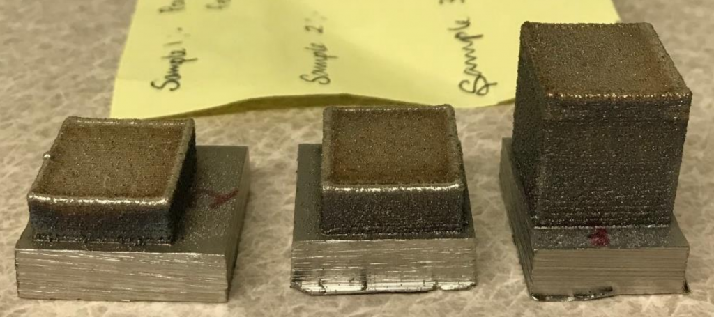 Sakthivel 3D printed the 316L samples under varying process parameters to determine their effects on wear and corrosion. Photo via Navin Sakthivel.