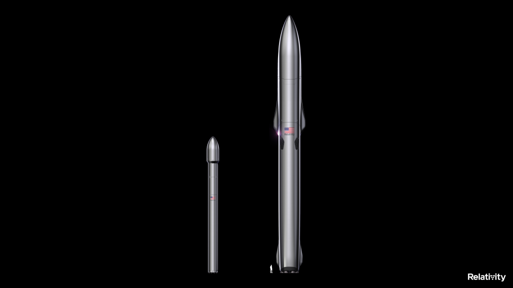 Left: The Terran 1 rocket. Right: The Terran R rocket with 20x payload capacity. Image via Relativity Space.