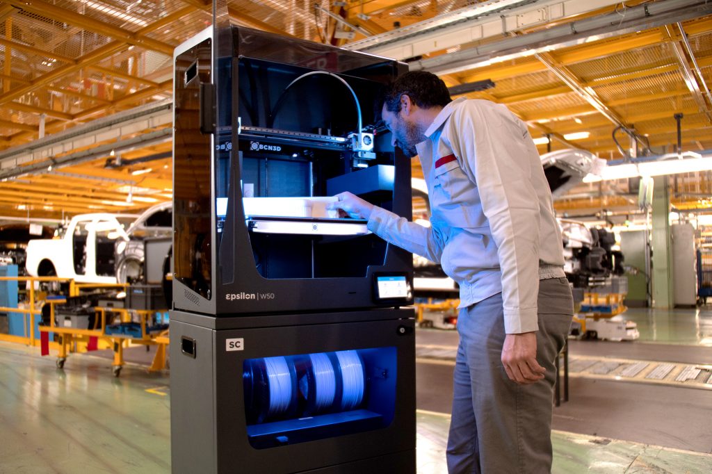 A BCN3D Epsilon W50 3D printer at Nissan's Barcelona factory. Photo via BCN3D.