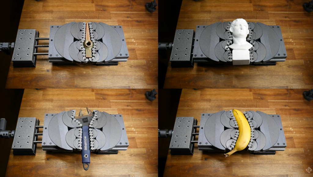 Clamping complex geometries using the 3D printed fractal vise. Photo via Teaching Tech.