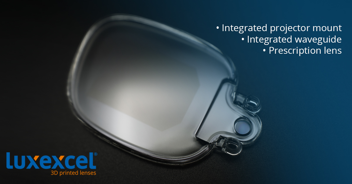 A 3D printed prescriptive lens integrated with a waveguide. Image via Luxexcel.