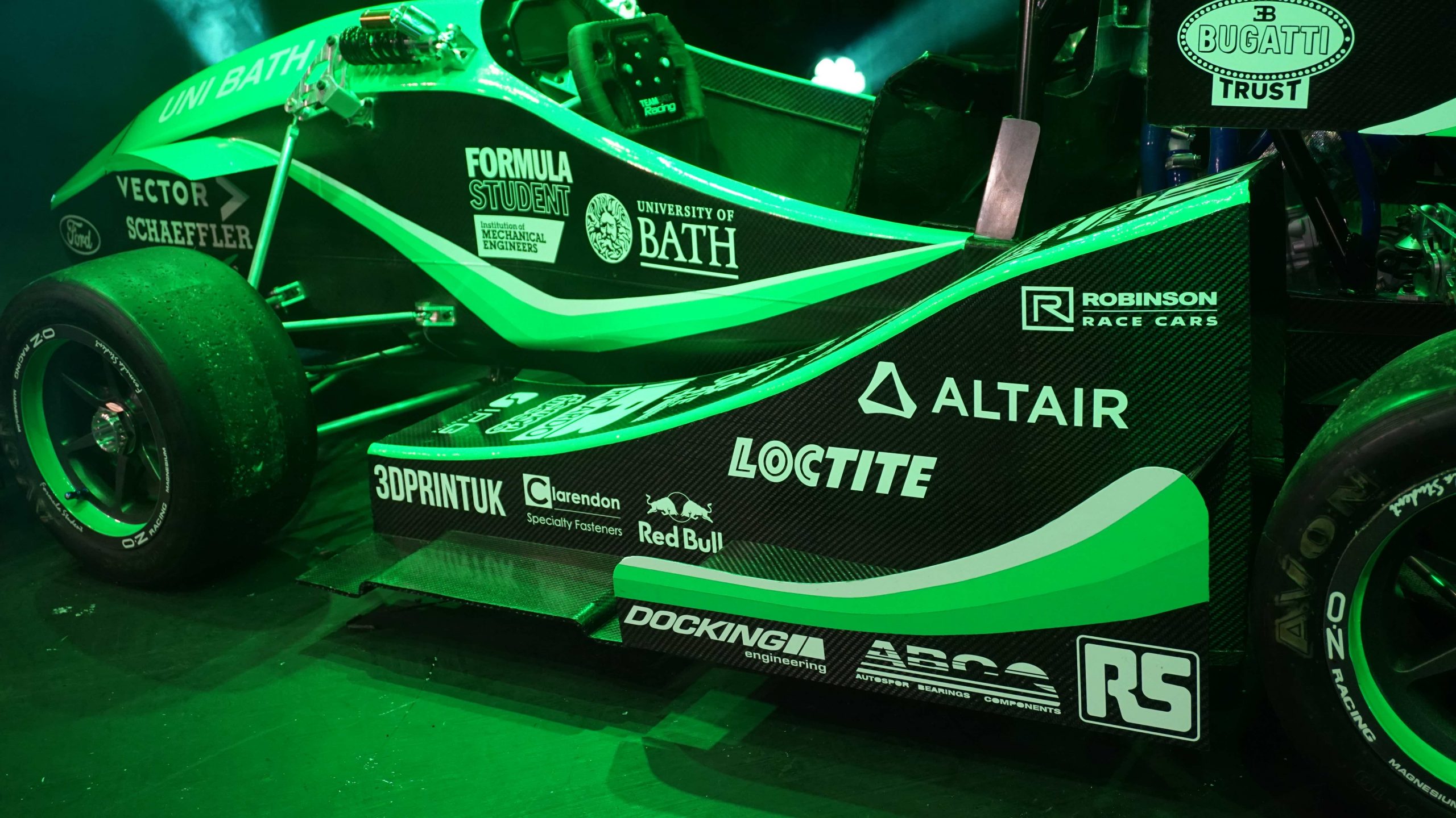 The TBR21 racing car from Team Bath Racing which features 3D printed parts. Photo via 3DPRINTUK.