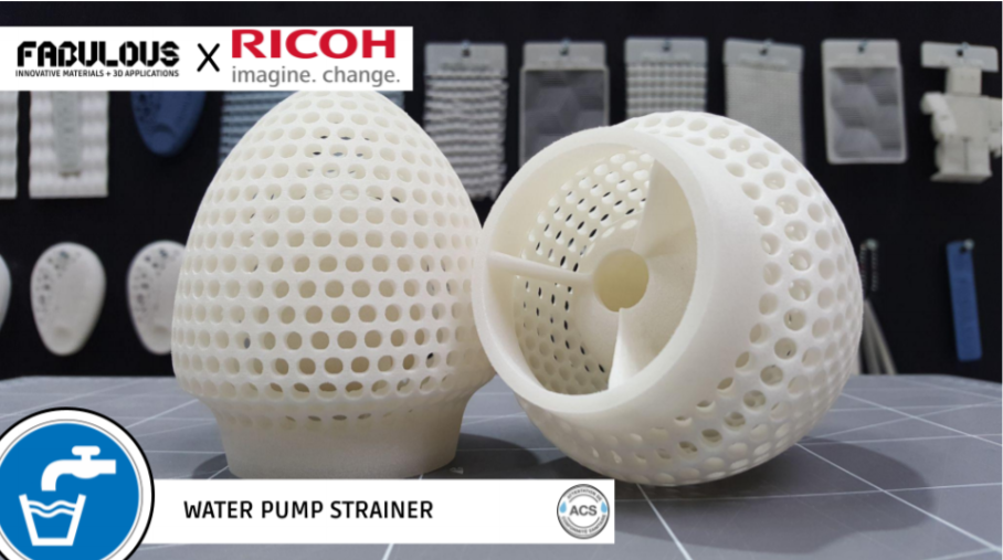 Ricoh 3D, has used FABULOUS' ACTIVE material to 3D print water pump strainers. Image via Farsoon Technologies.