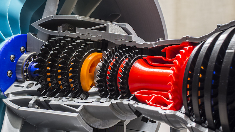 A Rolls Royce jet engine model 3D printed in PLA Tough. Photo via Filamentive.