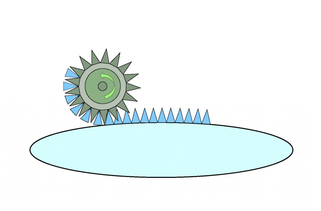 A diagram of Schnee's 3D printed roller in-action.