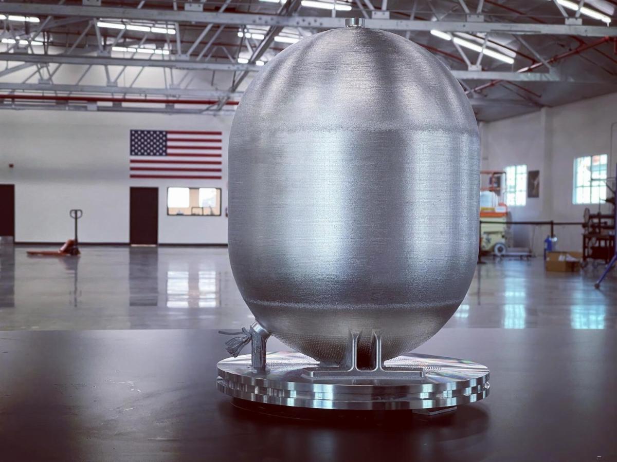 Launcher's Orbiter propellant tank printed out of Inconel using its first Velo3D Sapphire Printer. Photo via Velo3D.
