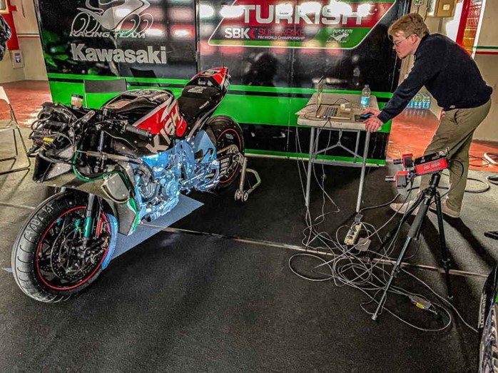 The bike was scanned using a RangeVision 3D scanner. Photo via Kawasaki Puccetti Racing.