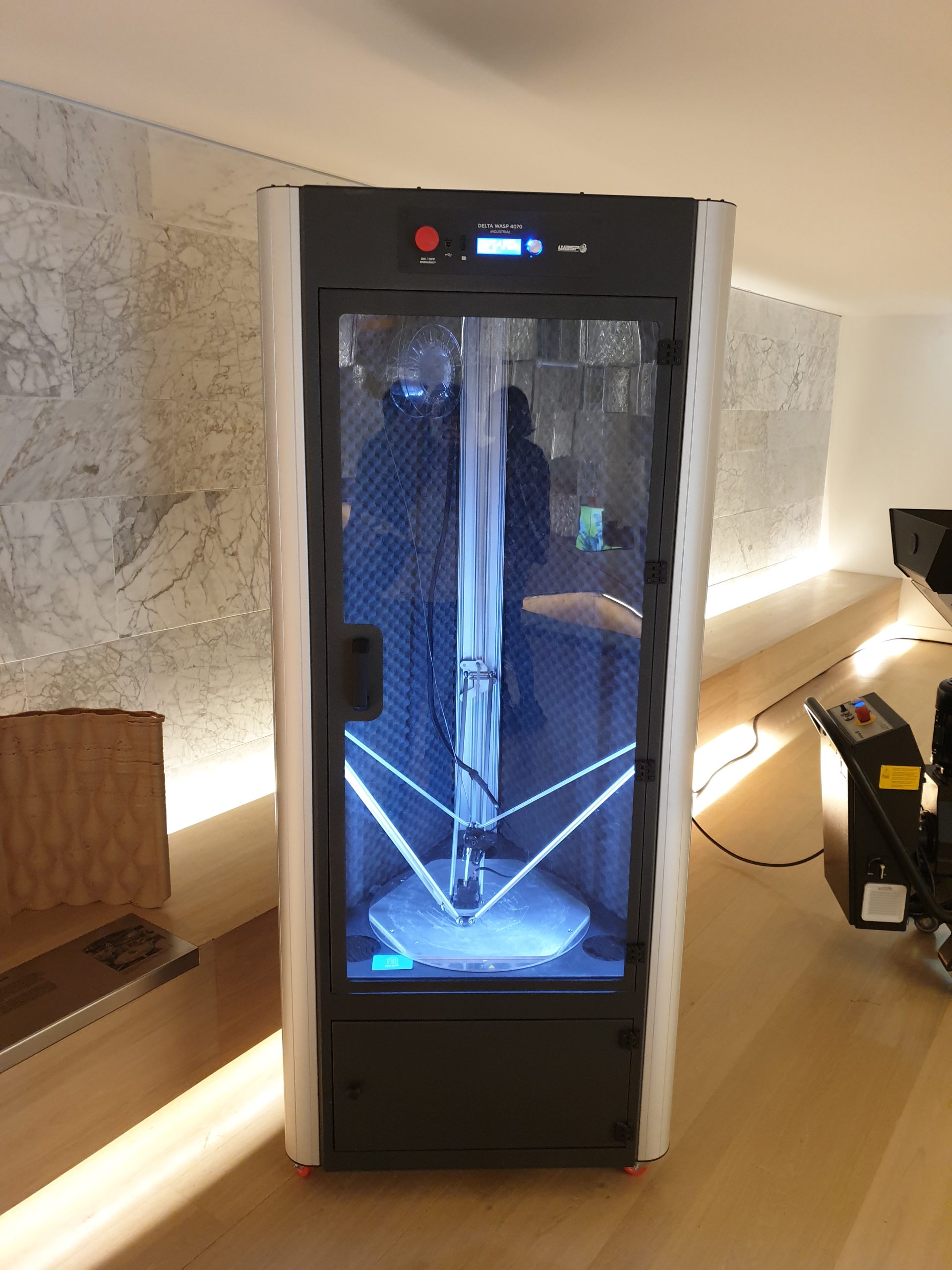 The Delta WASP 3D printer used to produce the modules is also on display as part of the exhibit. Photo via Hayley Everett.