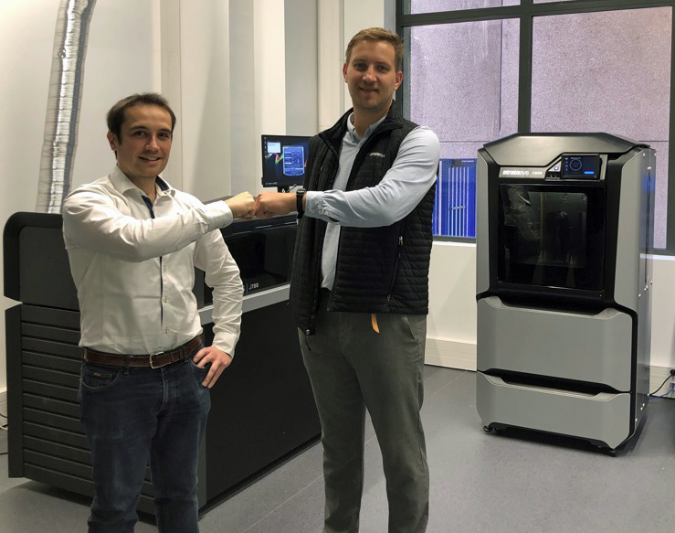 Pictured (left) Jérémy Adam, CEO and founder, Bone 3D; and Arnaud Toutain, Healthcare Sales & Development Lead, Stratasys. Photo via Stratasys.