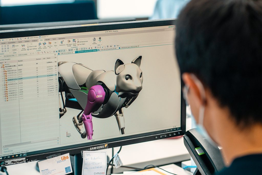 An engineering 3D modelling the Dyana robotic cat. 