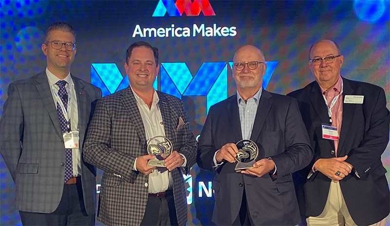 Rob Gorham and Ralph Resnick receiving the America Makes Distinguished Collaborator Award in 2019. Photo via America Makes.