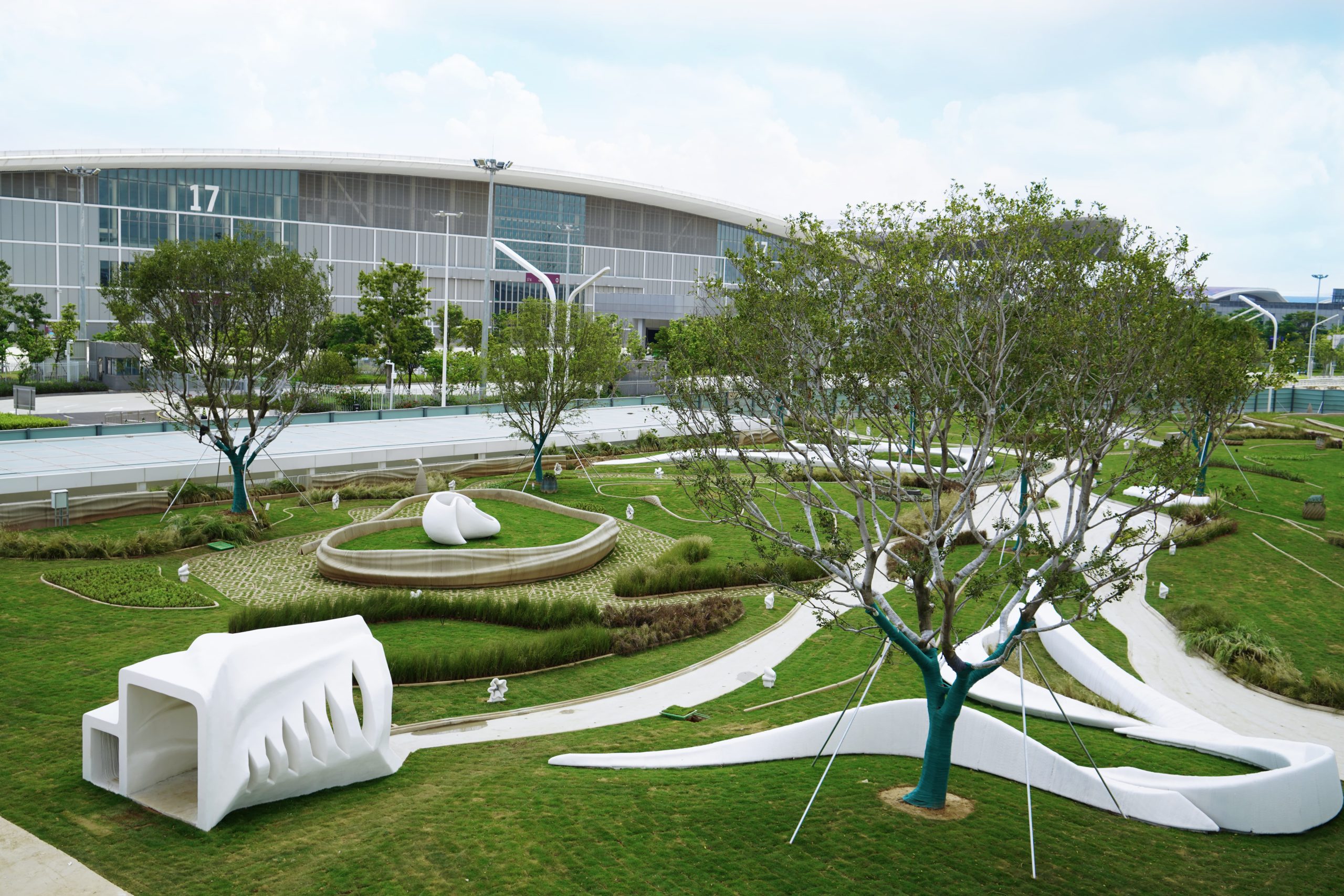O parque é composto por mais de 2.000 peças de concreto impresso em 3D. Foto via AICT.
