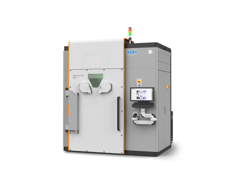 The two-laser DMP Flex 350 Dual accelerates production throughput, reducing build times by up to 50% while delivering high part quality and repeatability. Photo via 3D Systems.