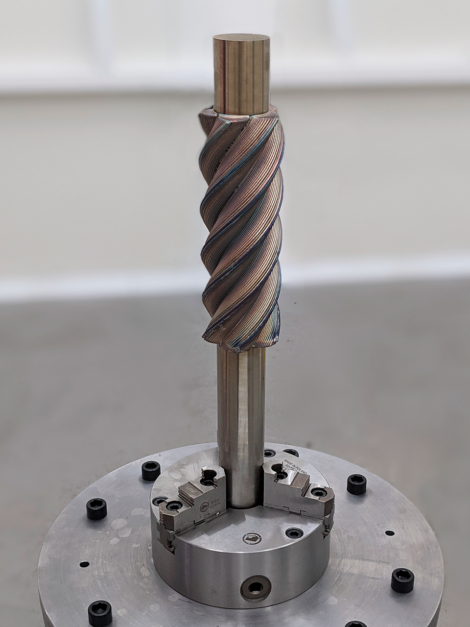The 3D printed rotary screw compressor. Photo via Meltio.