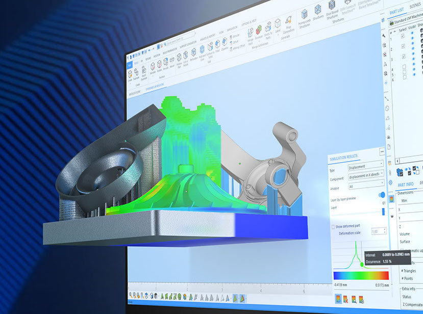 Visualization of a 3D printed part being realized on Materialise's Magics software.