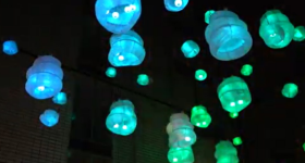 Ocean Orb lights suspended above the square outside Whites Tavern in Belfast. Photo via Ultimaker.