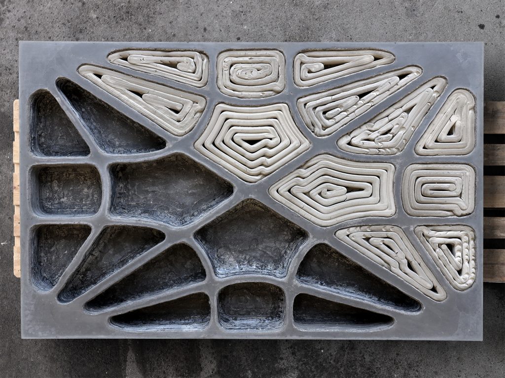 The DBT team has already cast a prototype concrete slab using 24 3D printed formwork elements. Photo via ETH Zurich.