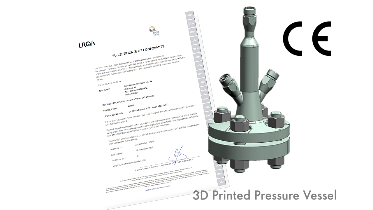 Shell has received CE certification for its 3D printed pressure vessel. Image via Shell.