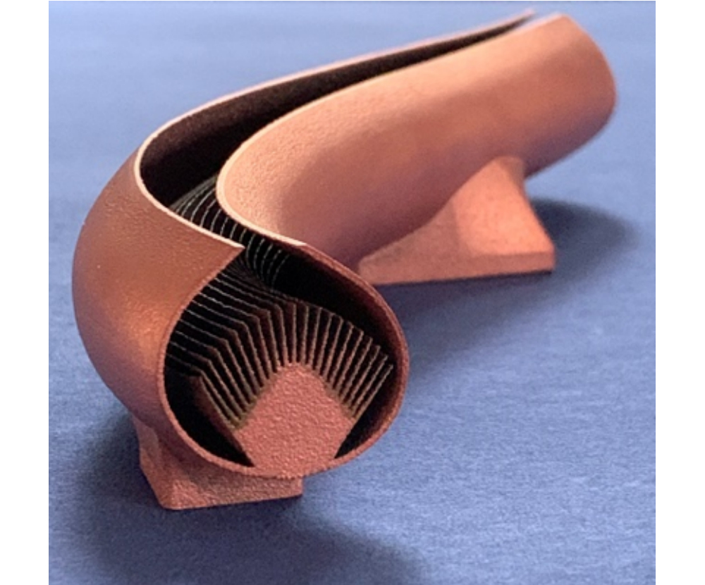 A heat exchanger 3D printed using INFINITE POWDER Cu 01. Photo via Infinite Flex.