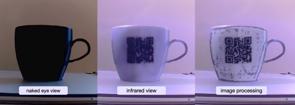 A 3D printed mug with an IR-detectable QR code. Image via MIT.