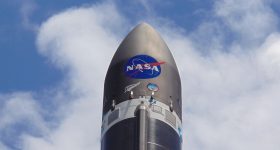 A NASA logo on top of a hypothetical VADR rocket design.