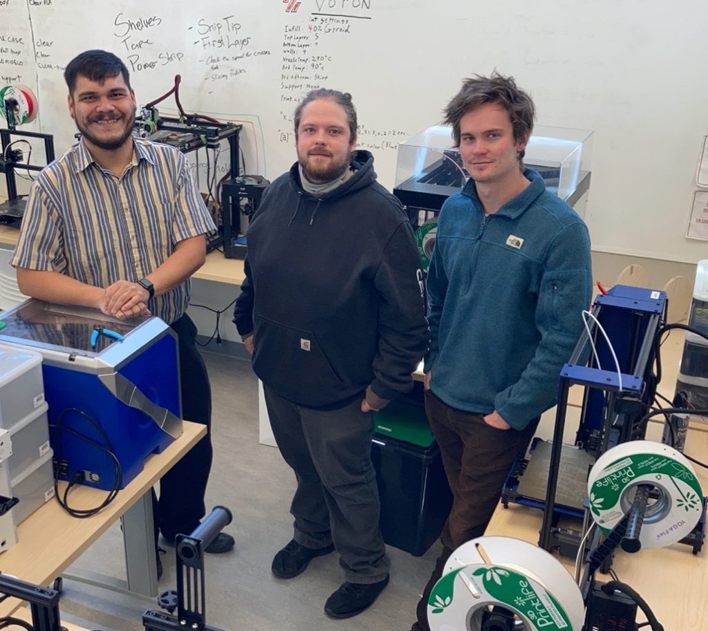 The New Collar Network team in the 3D Printing Lab - Filip Perez, Jed Beddo, and Alec Kerr. Photo via New Collar Network.