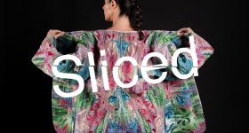 Ganit Goldstein's direct-to-textile 3D printed Kimono with the sliced logo.