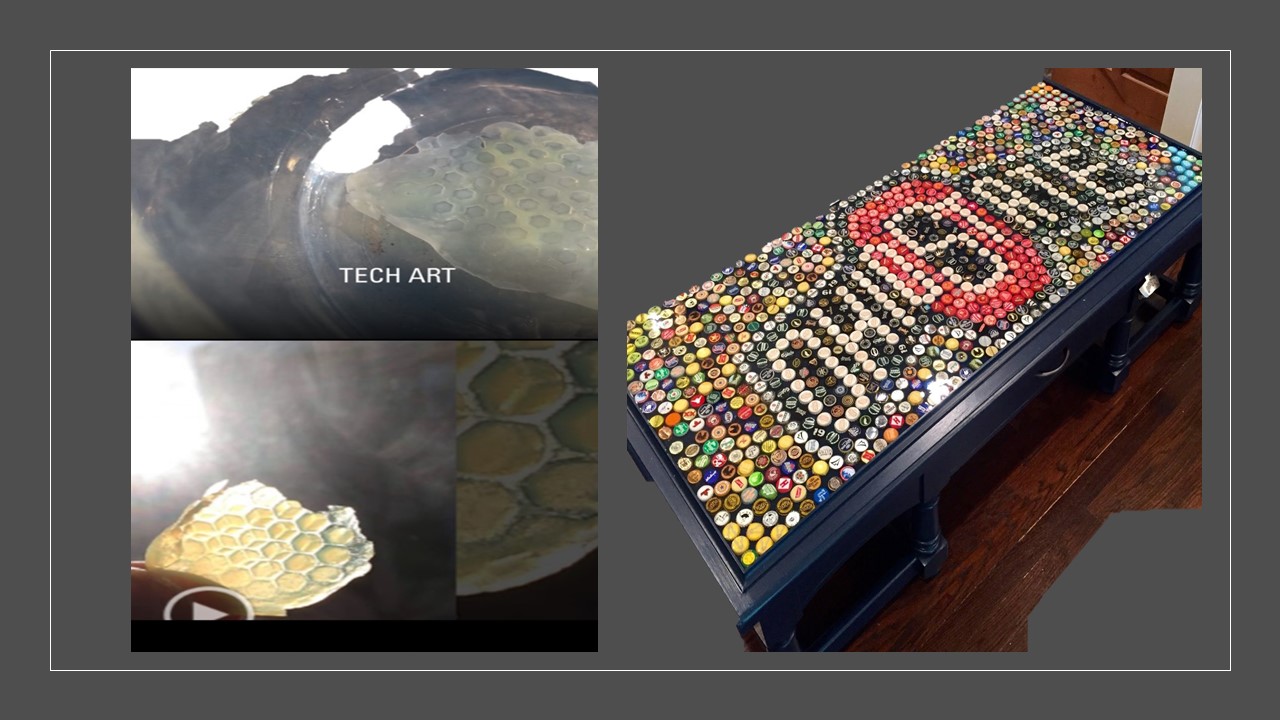 Clark's plan is to make the 3D solar glass substrates, turn them into 3D solar cells and  encapsulate them within a 3D solar module, similar to the beer cap table pictured. Photo via Clark.
