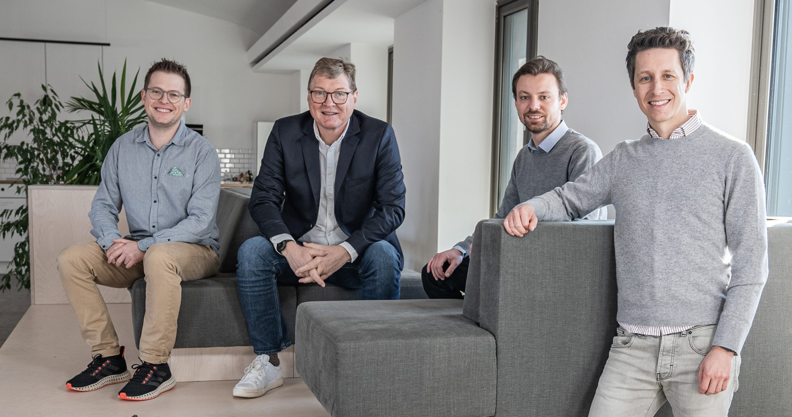 DyeMansion’s founders Felix Ewald (left) and Philipp Kramer (second from right) with the two new board members Peter Nietzer (second from left) and Felix Reinshagen (right). Photo via DyeMansion.