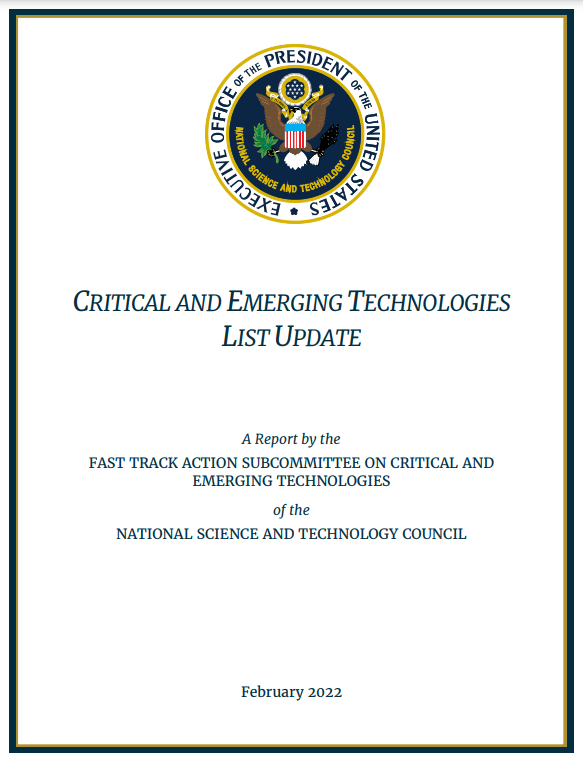 The White House's updated Critical and Emerging Technologies list.