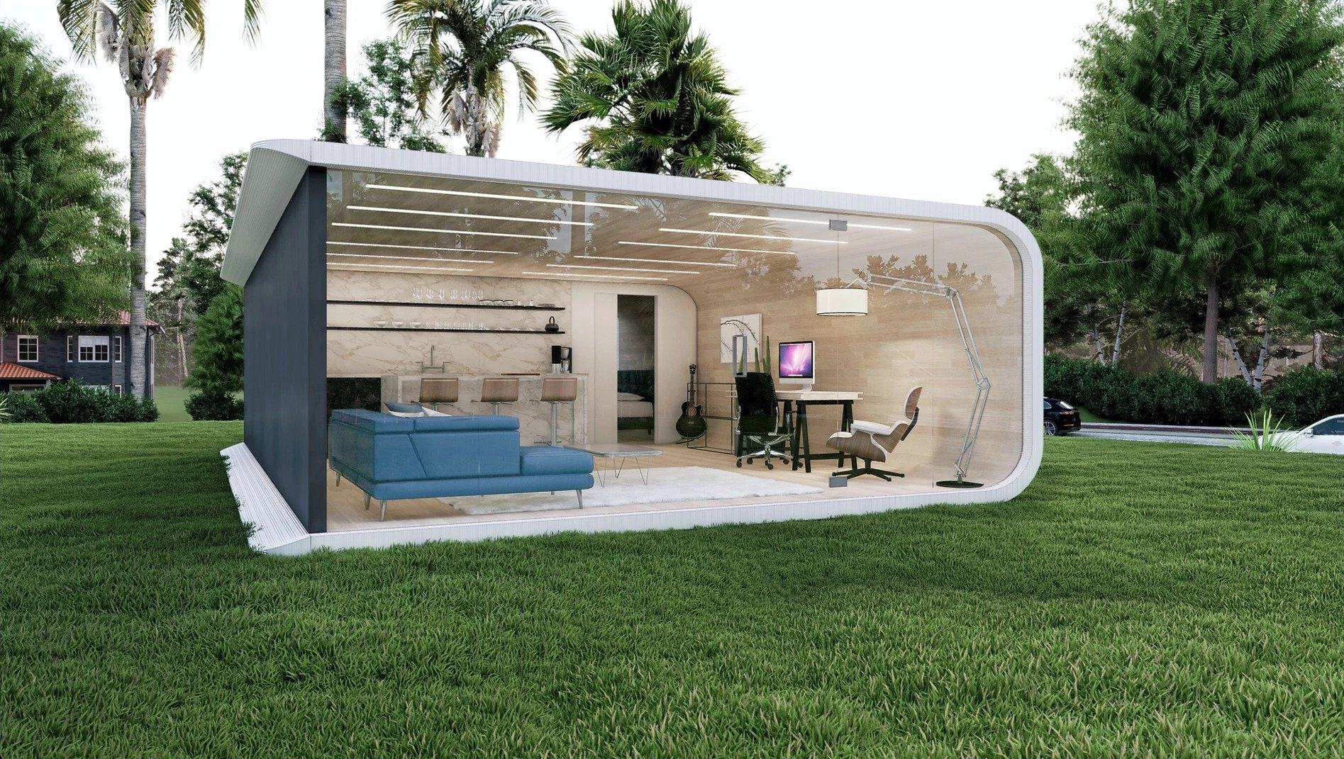 A render of one of Azure's 3D printed ADUs. Image via Azure Printed Homes.