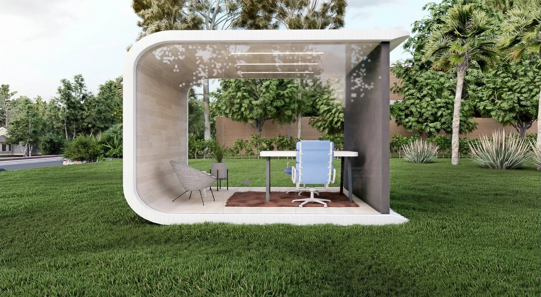 A render of Azure's 3D printed backyard office. Image via Azure Printed Homes.