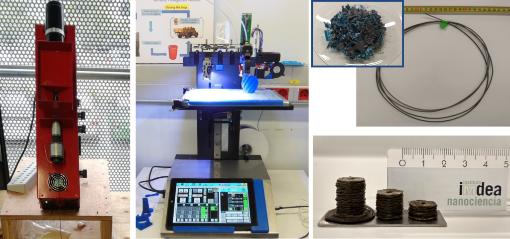 The magnetic powder is turned into an ABS-composite filament before being 3D printed to produce usable magnets. Image via IMDEA Nanoscience Institute.