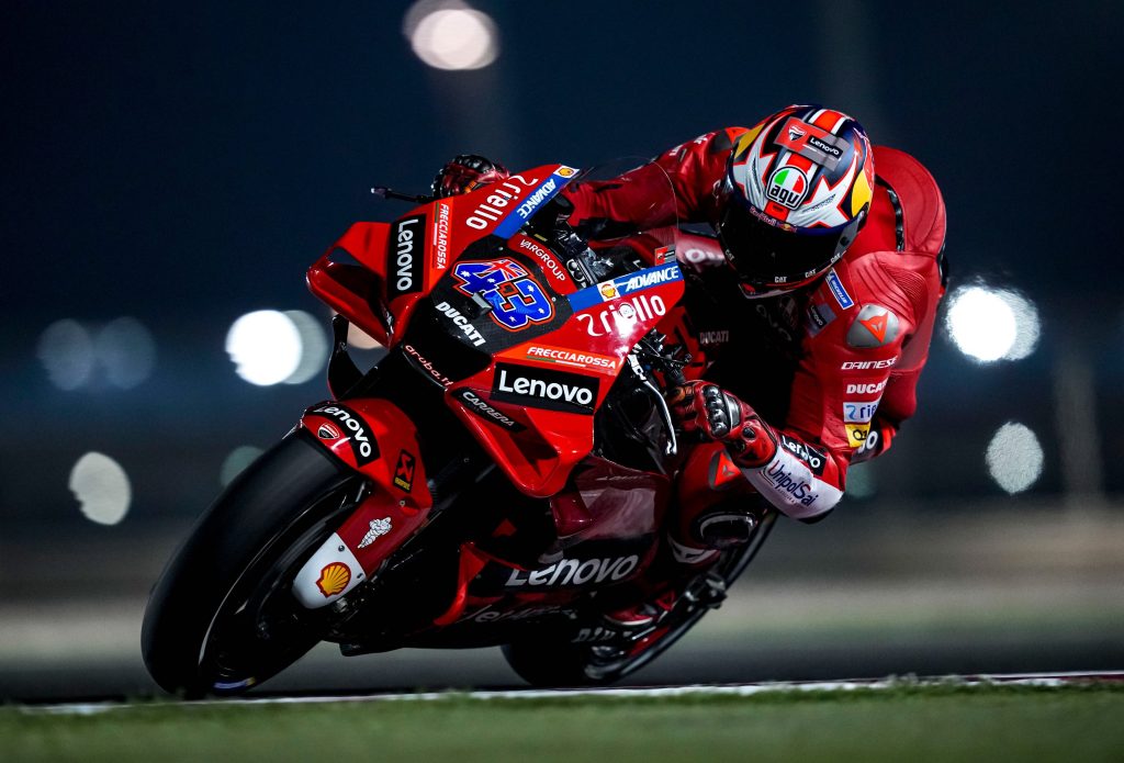 Ducati Corse's Jack Miller riding the team's 2022 MotoGP challenger. 