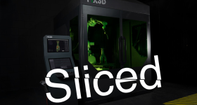 Sliced logo on the MX3D M1 3D printer. Photo via MX3D.