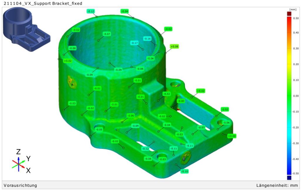 A point cloud analysis of a support bracket 3D printed via HSS. Image by 3D Printing Industry.