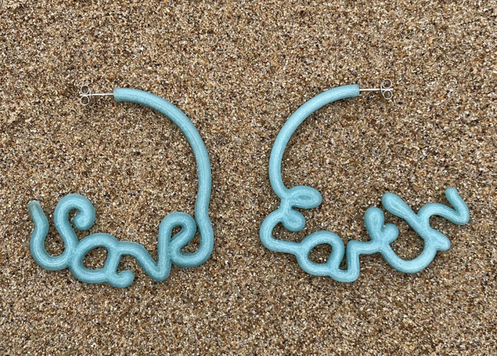 Jewelry designer Zoe Sherwood's 3D printed earrings. 