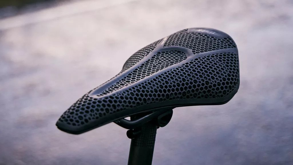 The Argo Adaptive short-nosed saddle's 3D printed lattice. Photo via Fizik.