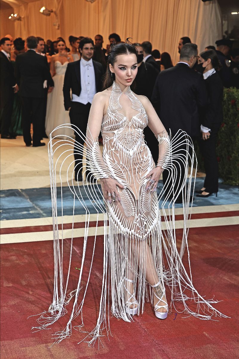 Dove Cameron wearing her custom 'Spiral Nebula' gown at the Met Gala 2022. Photo via Iris van Herpen.