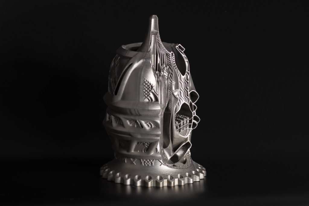 3D printed rocket engine built with Hyperganic Core.  Image via EOS.