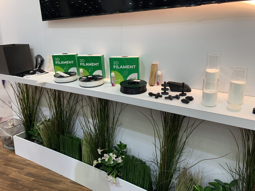 Braskem's sustainable 3D printing filament range at Rapid+TCT. Photo by 3D Printing Industry.