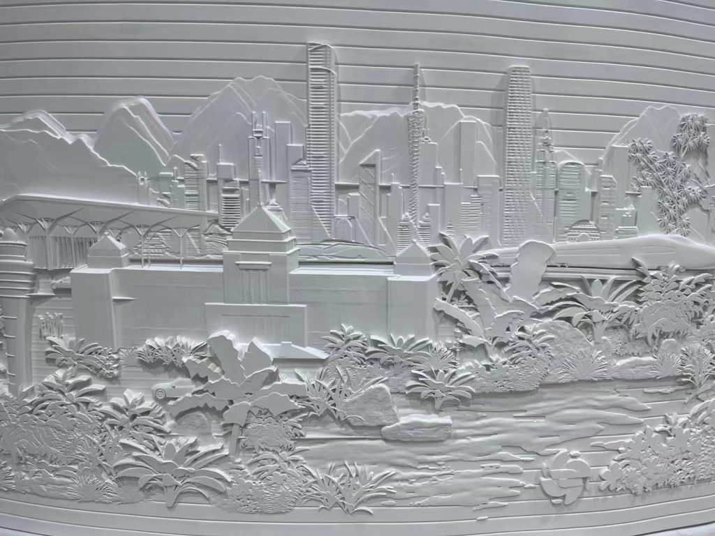 The 3D printed relief wall. Photos via SoonSer.