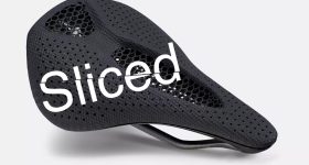 The saddle works Power Pro with Mirror saddle with the sliced logo.