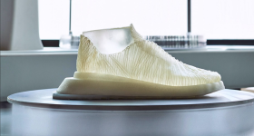 A shoe upper fabricated via the microbial weaving process. Photo via Tom Mannion/Modern Synthesis.