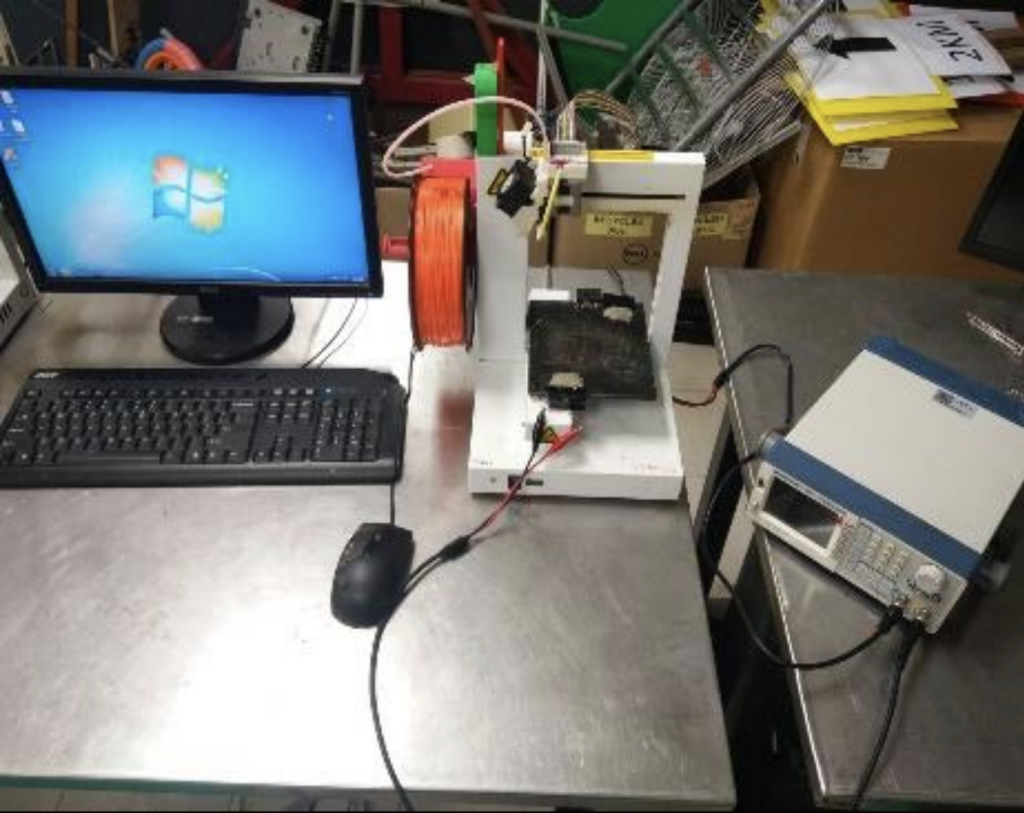 The researchers' ultrasound 3D printing setup. Photo via UTeP. 