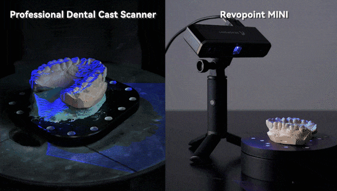 La MINI tient bon face aux scanners de modèles dentaires dédiés.  GIF via Revopoint.