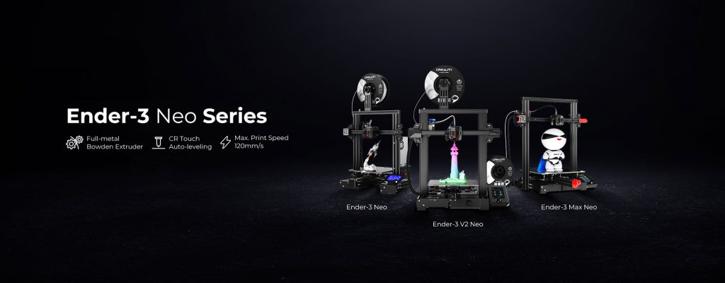 Creality's Ender-3, Ender-3 V2 Neo and Ender-3 Max Neo 3D printers. Image via Creality. 