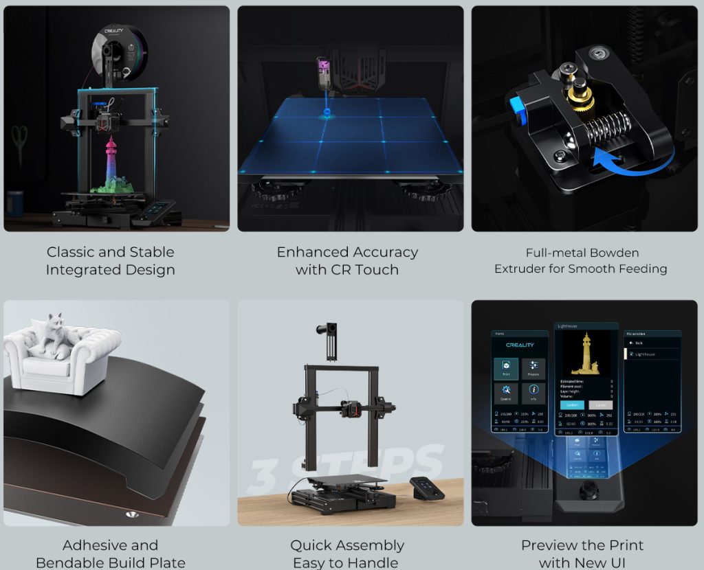 The features of Creality's V2 Neo Ender-3 3D printer. Image via Creality.
